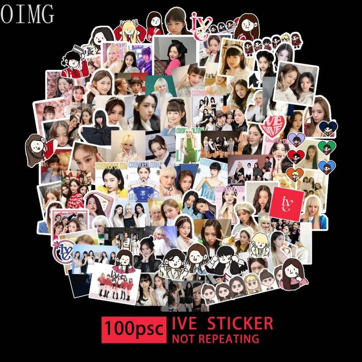 100pcs/set Kpop IVE Stickers Pack Ive Album Photocards Eleven Kpop Cute Girls Photo Sticker Fans Collection Gift Cartoon Labels
