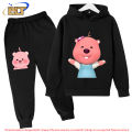 Cute loopy children's clothing plus velvet hoodie suit kids sports sweatshirt pants 2-piece suit for boys and girls. 