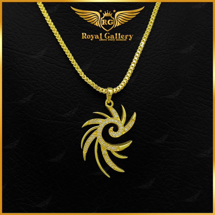 Gold Plated Box Chain & Lock Double Round Pendant With Free Gift Box