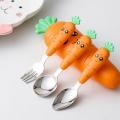 【HOT】 Spoon Fork Children Cutlery Cartoon Fork Head Passivation Mirror Reflection Carrot Shape For Kids. 