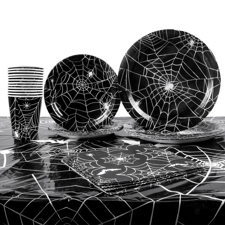 paper%20plates%20Halloween%20Spider%20Web%20Disposable%20Tableware%20Set%20Paper%20Black%20Plates%20Napkins%20Cup%20Banner%20Halloween%20Birthday%20Party%20Decoration%20SuppliesParty%20Tableware%20-%20Image%204