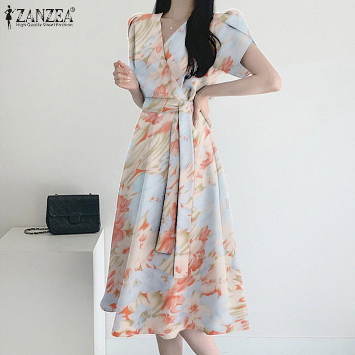 %E3%80%90WEJA%E3%80%91%20Korean%20Style%20Womens%20Floral%20Printed%20A-Line%20Sundress%20Elegant%20V-Neck%20Collect%20Waist%20Dress%20#11%20-%20Image%206