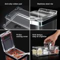 Acrylic Seasoning Box Set, 4 Piece Clear Seasoning Rack Spice Pots, Premium Quality Storage Container Condiment Jars for Spice Salt Sugar Cruet Kitchen Organization Containers with Cover and Spoon. 
