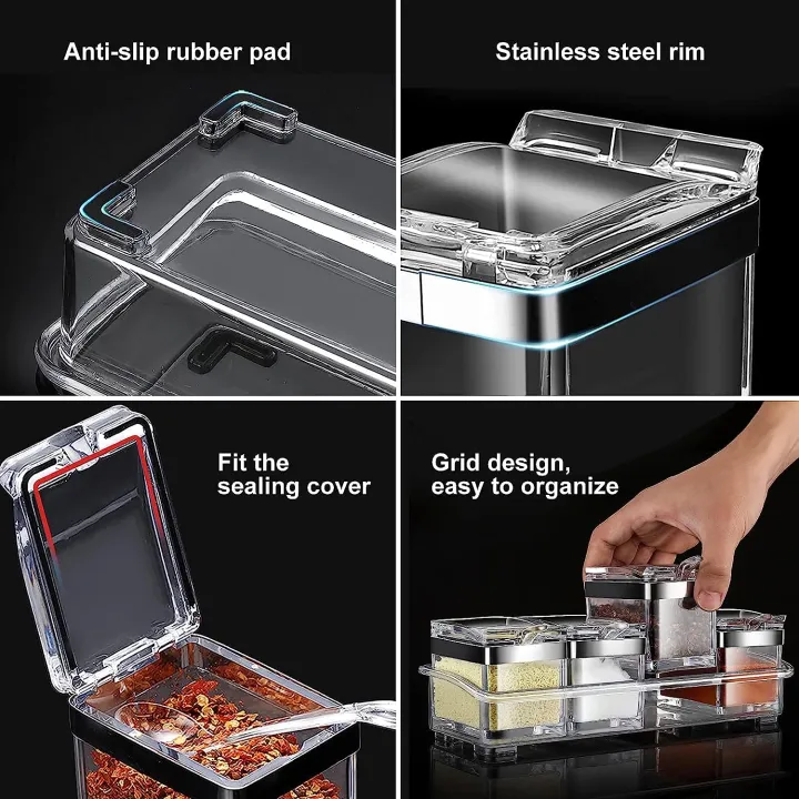 Acrylic%20Seasoning%20Box%20Set,%204%20Piece%20Clear%20Seasoning%20Rack%20Spice%20Pots,%20Premium%20Quality%20Storage%20Container%20Condiment%20Jars%20for%20Spice%20Salt%20Sugar%20Cruet%20Kitchen%20Organization%20Containers%20with%20Cover%20and%20Spoon%20-%20Image%204