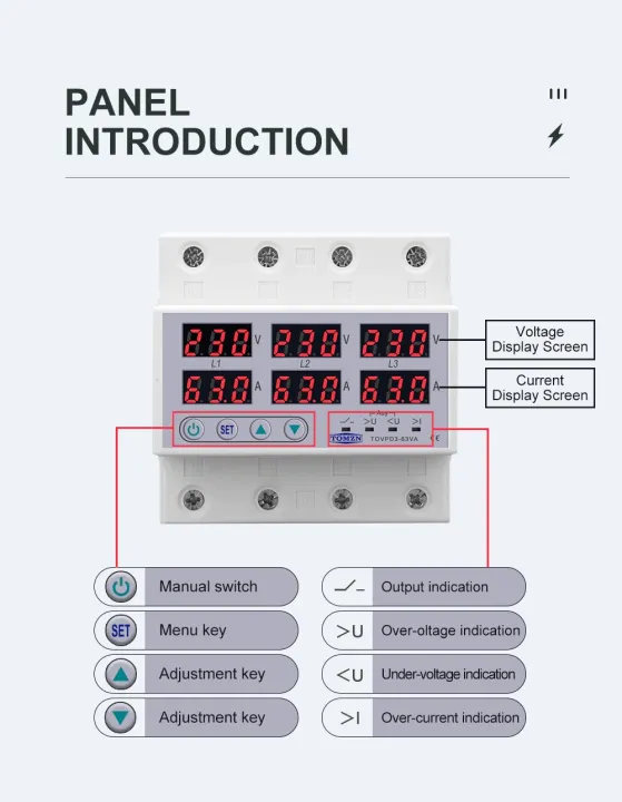 TOMZN%2063A%203%20Phase%20Voltage%20Relay%20380V%20Voltmeter%20Ammeter%20over%20and%20Under%20Voltage%20Monitor%20Relays%20Protector%20Adjust%20Current%2063A%20Digital%20Power%20Guard%20(3%20Phase)%20Custom%20Programable%20-%20Image%204