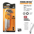 Allen Key Wrench Set - CRV - Hex-Ball End - 9 pcs - 1.5-10mm - TOOLMAK. 