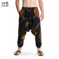 Yfashion Men Cotton Harem Pants Summer Plus Size Ethnic Style Printing Cotton Linen Pants Casual Loose Drop Crotch Trouser. 