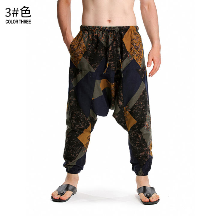 Yfashion%20Men%20Cotton%20Harem%20Pants%20Summer%20Plus%20Size%20Ethnic%20Style%20Printing%20Cotton%20Linen%20Pants%20Casual%20Loose%20Drop%20Crotch%20Trouser%20-%20Image%205