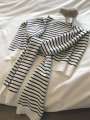 Black and white striped knitted shawl womens summer dress cardigan net infrared matching cloak air conditioning scarf top jacket. 