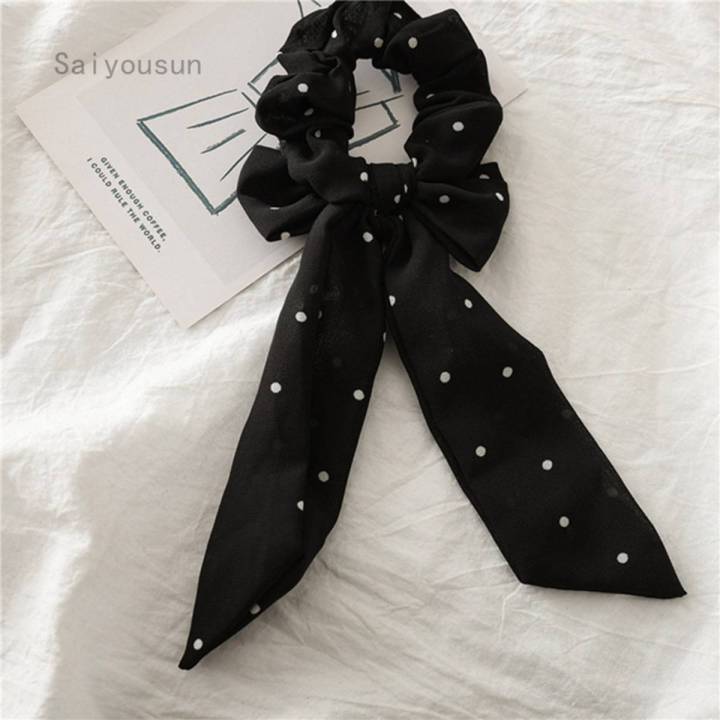 Ribbon Elastic Rope Solid Spot Scrunchie Hair Band Bow Hair Headband Scarf Ties