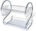 S-shaped 2-Tier Multi-function Stainless Steel Dish Rack. 