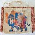 Women Fabric Canvas Elephant Embroidery Shoulder Tote Travel Bag With Soft Rope Handles. 