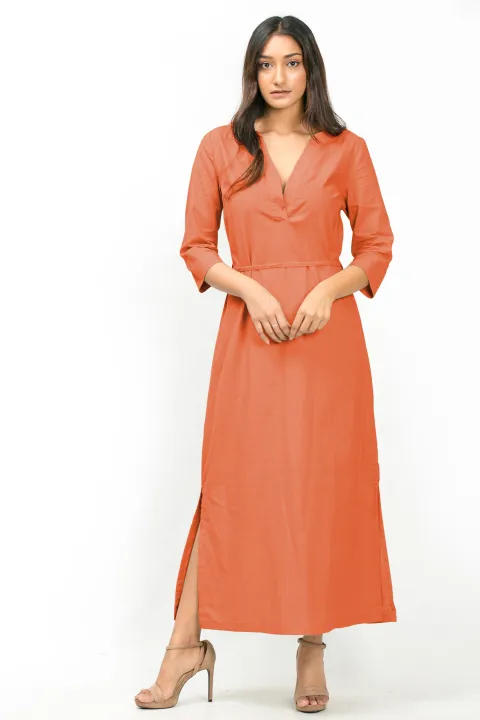 Urban%20Root%20%20Casual%20Orange%20Solid%20Color%20Akeesha%20Sleeved%20Long%20Dress%20-%20Image%202