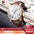 DGSenpi Men's Multi-Functional Waterproof Big Dail Watch Ge-nuine Leather Strap Calendar Quartz Watch. 