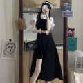 Summer Gentle Style Women's Wear 2024 New Korean Style Slimming Ruffled Shirt Irregular Suspender Skirt Two-Piece Set. 