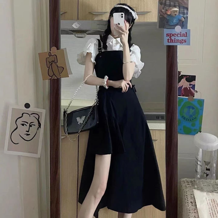 Summer%20Gentle%20Style%20Women's%20Wear%202024%20New%20Korean%20Style%20Slimming%20Ruffled%20Shirt%20Irregular%20Suspender%20Skirt%20Two-Piece%20Set%20-%20Image%202