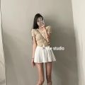 2023Summer New Korean Style Fashion Single-Breasted Pure Desire Style Knitted Top Women's Sweet High Waist Pleated Skirt Suit. 