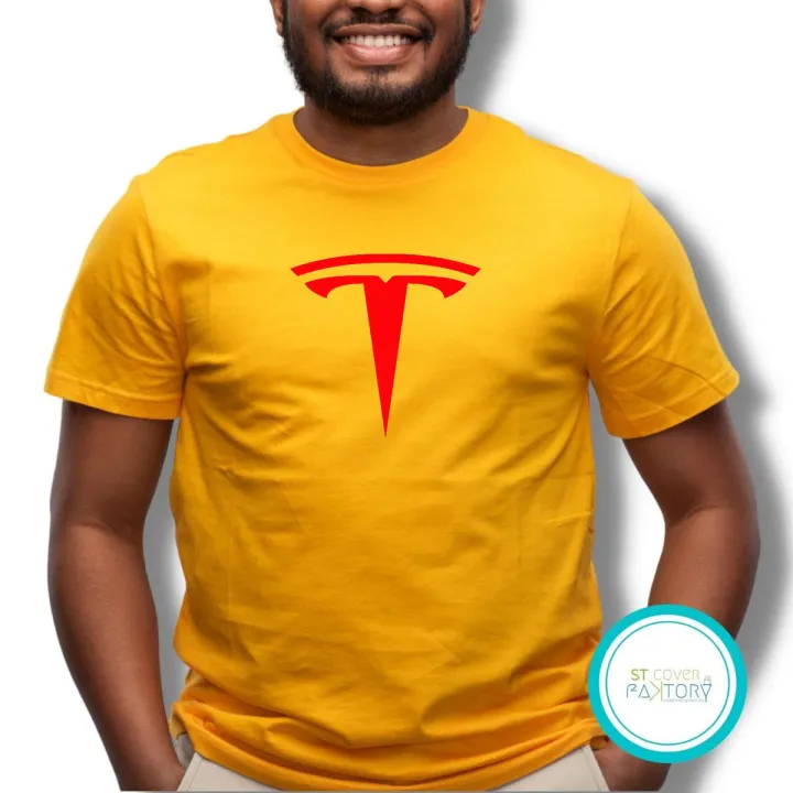 Tesla yellow Tshirt  unisex  tees  designer tees  crew neck  silver white  red  blue  black