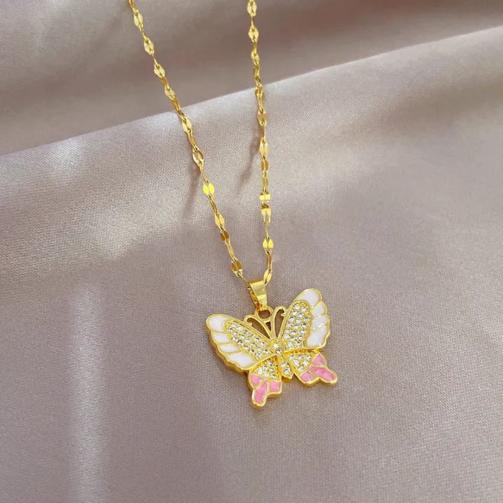 DIEYURO%20316L%20Stainless%20Steel%20Pink%20Cute%20Butterfly%20Pendant%20Necklace%20For%20Women%20Fashion%20Girls%20Clavicle%20Chain%20Jewelry%20Birthday%20Gifts%20-%20Image%203