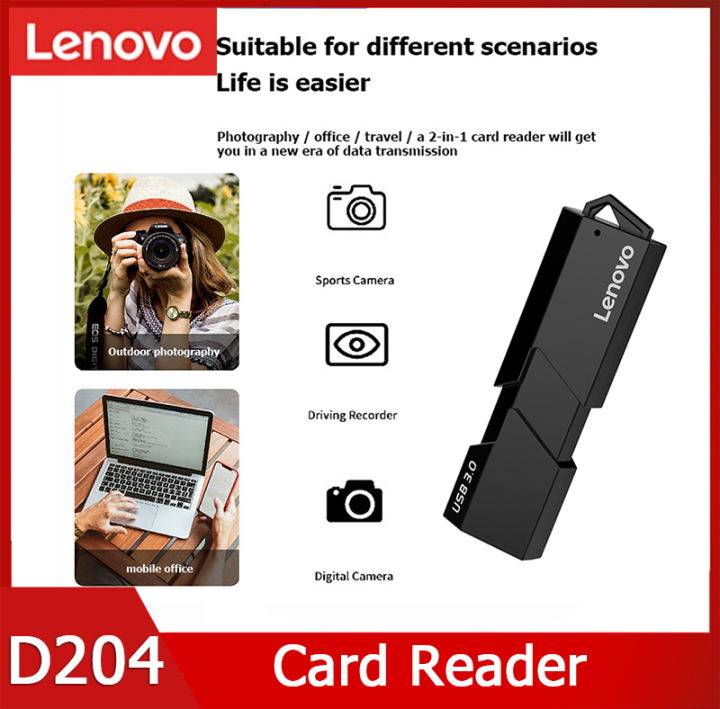 Lenovo D204 USB 3.0 Card Reader 2TB 5Gbps High Speed Transmission 2 In 1 SD TF Memory Cards Adapter for Computer Laptop