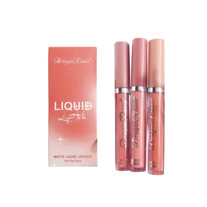 DRAGON RANEE Velvet Kiss Liquid Lipstick Set - Matte Finish, Waterproof (3pcs) - Color D