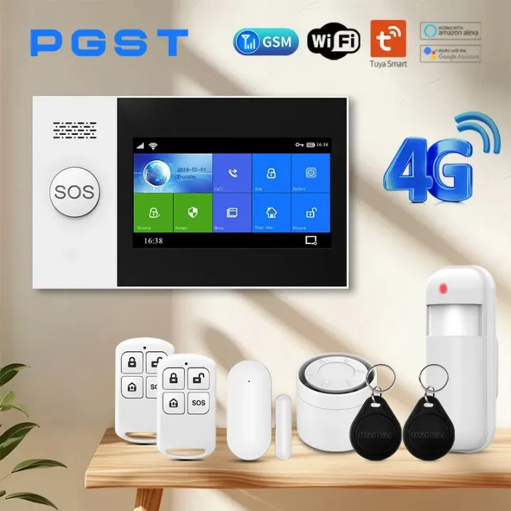 PGST PG-107 4.3 Inch Full Touch Screen  4G Wireless Home Alarm System WiFi Security System with ,Compatible with Alexa and Google