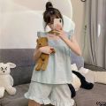 Suit Women's Tank Top Summer 4 Cute Year Pajamas Loungewear New Shortless Ear Belt Wooden Sleeve French 202 Season. 