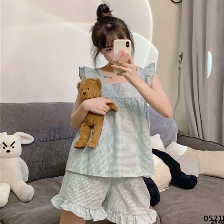 Suit%20Women's%20Tank%20Top%20Summer%204%20Cute%20Year%20Pajamas%20Loungewear%20New%20Shortless%20Ear%20Belt%20Wooden%20Sleeve%20French%20202%20Season%20-%20Image%203