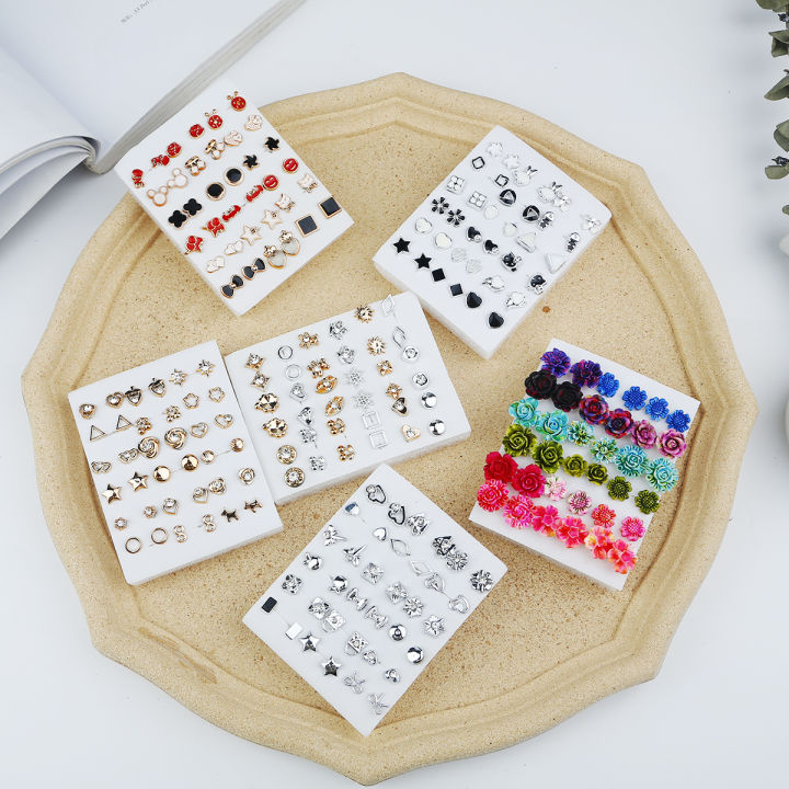 18 Pairs Random Rhinestone Hollow Flower Animal Stud Earrings Set for Women and Girls Daraz.lk