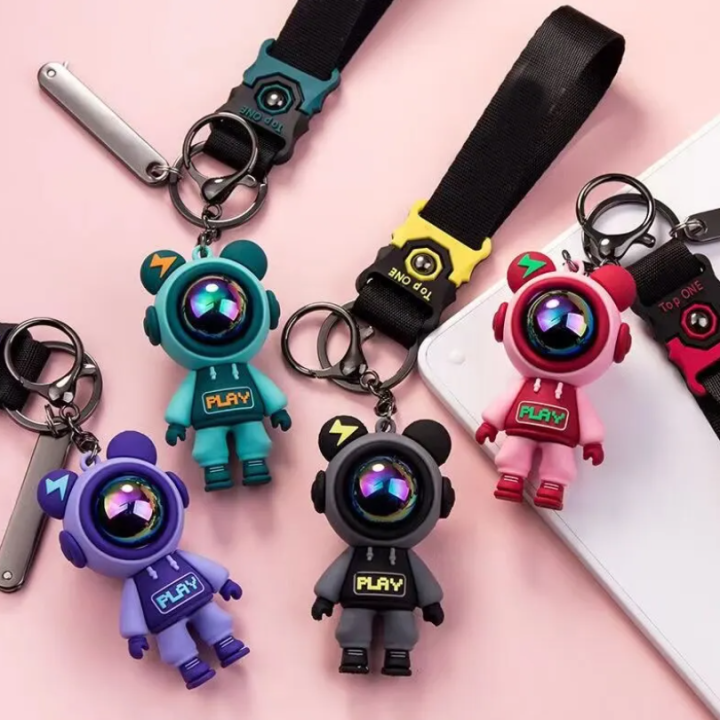 Lightning Bear Keychain Fashion Cartoon Cute Astronaut Bear Doll Bag Pendant Accessories Large Couple Jewelry Gifts Birthday