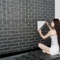 【Miga Plaza】3D Foam Wallpaper Sticker Waterproof Black Brick Wall Design Home Renovation 35X15cm. 