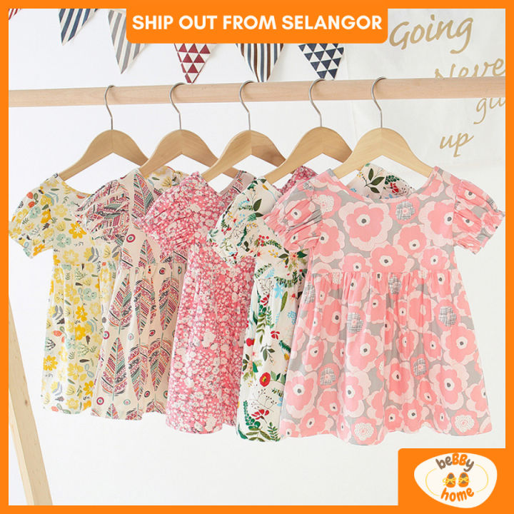 Bebby Home 1-6 yrs Kids Girl Floral Dress U Back Baju Dress Budak Perempuan  Bunga Bohemian Sunflower Gaun Cotton | Daraz.lk