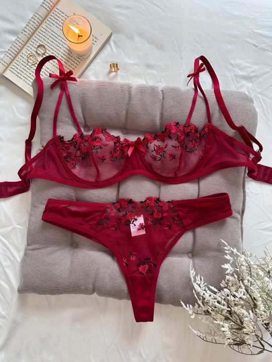 Floral%20Embroidery%20Lingerie%20Set,%20Mesh%20Unlined%20Bra%20&%20Mesh%20Panty,%20Women's%20Lingerie%20&%20Underwear%20-%20Image%203