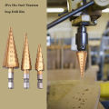 3Pc Hss Step Cone Taper Drill Bit Set Metal Hole Cutter Metric 3-12 4-12 4-20Mm 1/4 inch Titanium Coated Metal Hex Taper. 