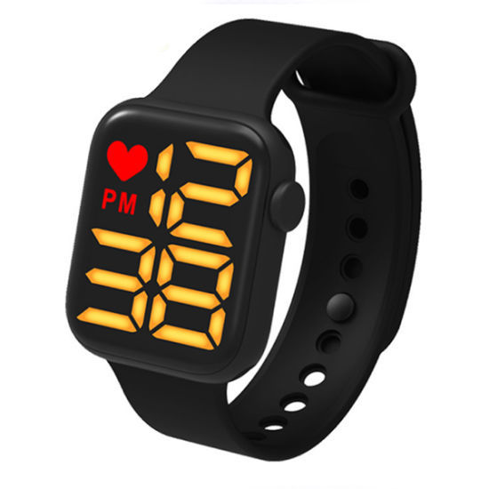 LED Digital Band Watch Apple Model LED Water Proof Watch For Men And Women Black Light Heart Red