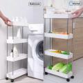 Double Side 4 Layer Luxury Trolley / 4 Tier Kitchen Fruit Vegetable Rack On Wheels Deep Storage Stand Cart Trolley SMT. 