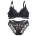 Women Lace Underwear Set Push up Bra Brassiere See Through Elastic Briefs. 