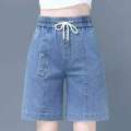Lyocell Denim Shorts for Women 2023 New Summer High Waist Straight Wide Leg Middle Pants Slimming Thin Fifth Pants. 