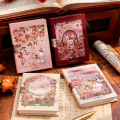 Blank Page Notebook Beautiful A7 Size Rose Manor Diary Portable Sweet Pink Notepad for Student Diary Writing Portable Use. 