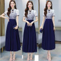 bellylady Women Cotton Cheongsam Dress Summer Short Sleeves Stand Collar A-line Skirt High Waist Large Swing Dress. 