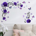 1pc Purple Rose Flowers Butterfly Bedroom Living Room TV Background Home Decor Wall Sticker Sticker. 
