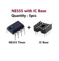 5 pcs of NE555 Timer IC with IC Base. 