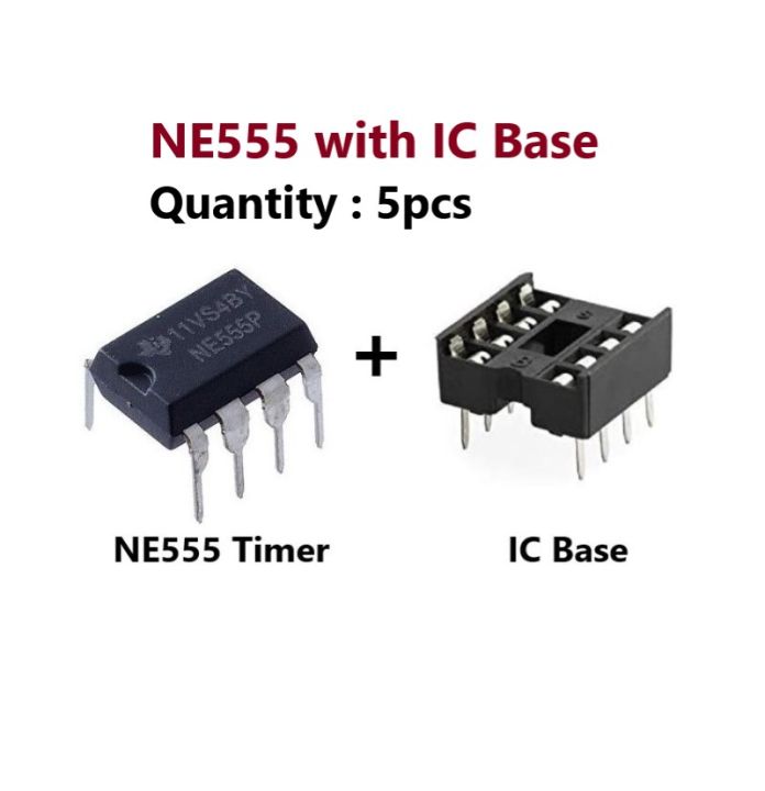 5 pcs of NE555 Timer IC with IC Base