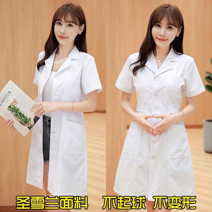White%20Gown%20Long%20Sleeve%20Nurses'%20Uniform%20Summer%20Short%20Sleeve%20Doctor's%20Overall%20Men%20Female%20White%20Coat%20Thin%20Waist-Tight%20Slim-Fitting%20Work%20Clothes%20-%20Image%203