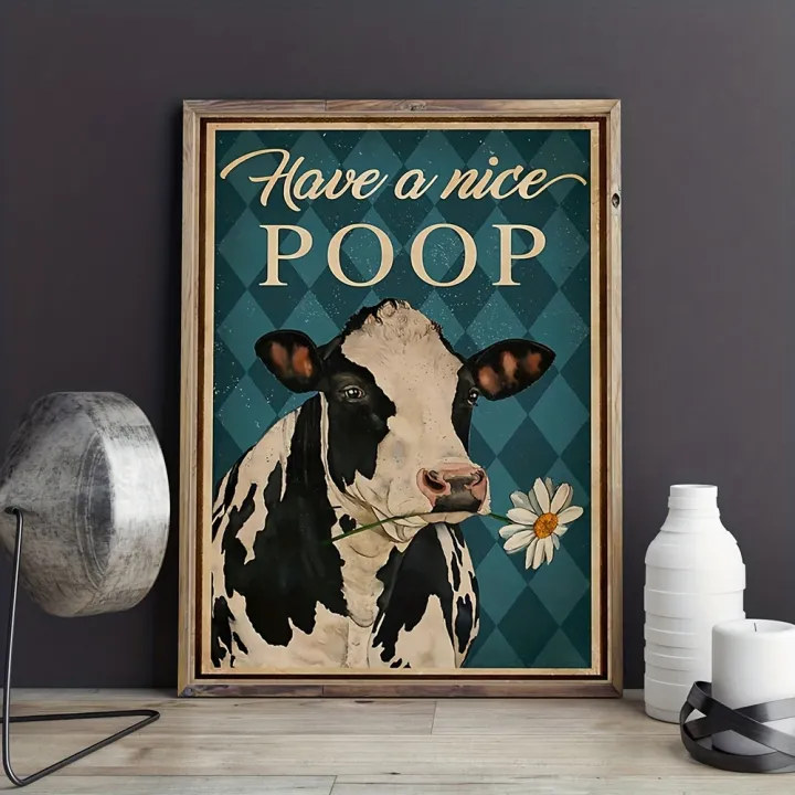 1pc Canvas Animal Abstract Painting Have A Nice Poop Cow Wall Art Poster Biting The Daisies Modular Funny Pictures Home Decor