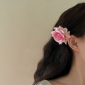 Retro Red Pink Rose Flower Classy Elegant Fashionable Hairpin Side Clip Hair Accessories. 