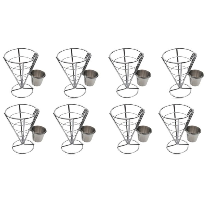 8 Pcs French Fries Stand Cone Basket Fry Holder with Dip Dishe Cone Snack Fried Chicken Display Rack Food Shelves Bowl
