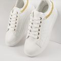 【FOOT SOFA】Women's New Sneakers Autumn Fashion Low Top Ladies Casual Shoes With Chain Female Round Toe Non-Slip Comfy Sport Flats. 