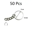 Key Tag Ring with Chain, 50 Pcs, Stainless High Quality Original Metal, Diameter 2 cm/ Thickness 1 cm. 