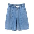 Lyocell Denim Shorts for Women 2023 New Summer High Waist Straight Wide Leg Middle Pants Slimming Thin Fifth Pants. 